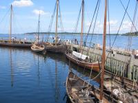 Beautiful old Viking ships in the harbor of the museum in Roskilde.